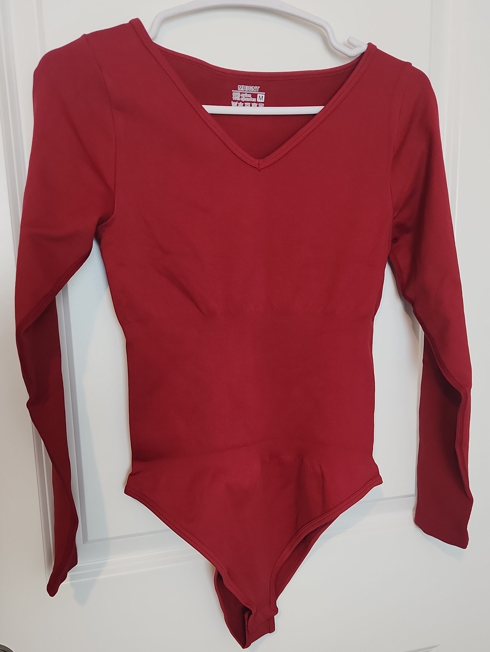 MRIGNT Long Sleeve V-Neck One-Piece Bodysuit in Red